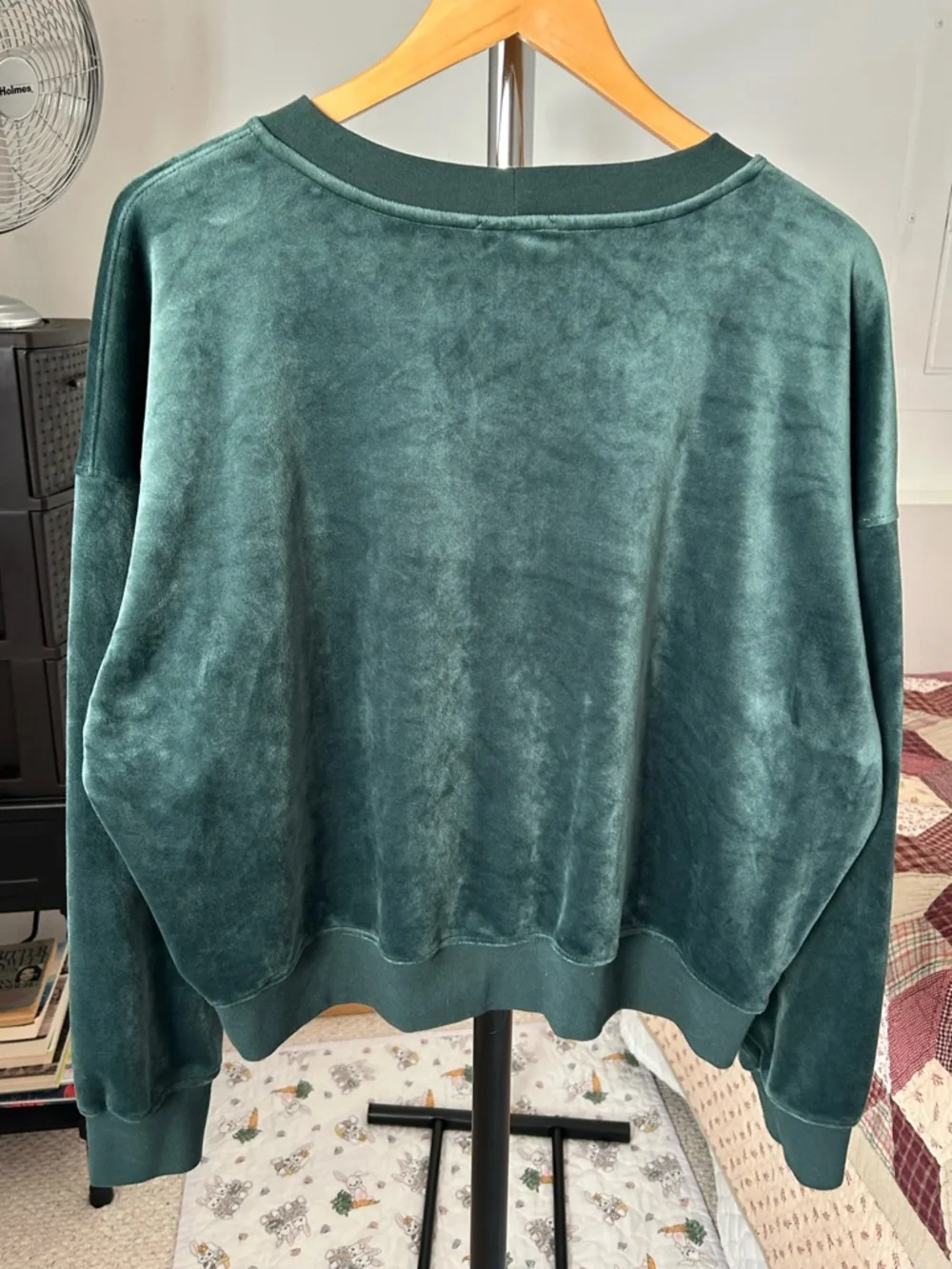 Evereve Velvet Pullover Sweater Green XL